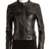 Ladies Black Biker Style Leather Jacket