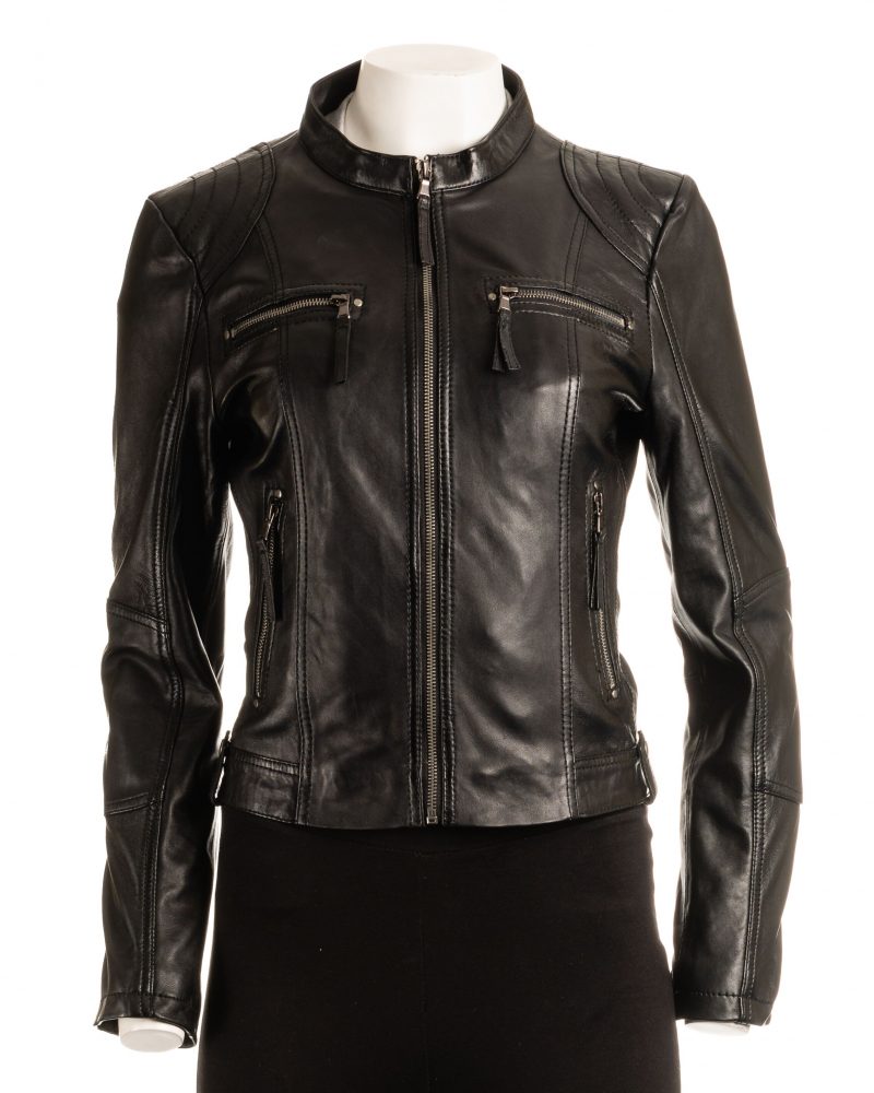 Ladies Black Biker Style Leather Jacket