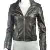 Ladies Black Short Biker Style Leather Jacket