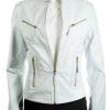 Ladies White Slim Fit Biker Style Leather Jacket