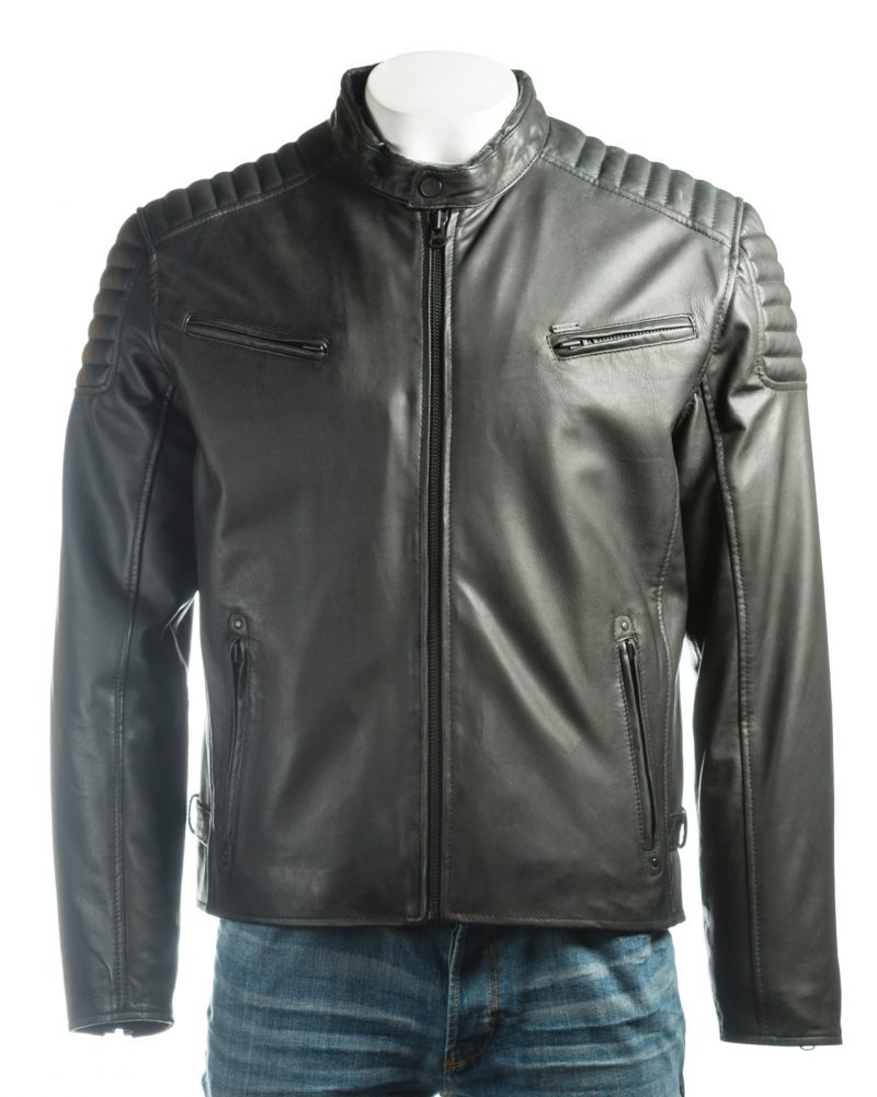 Men's Black Soft Matt Racer Style Leather Jacket