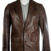 Men's Brown Classic Two Button Single Breasted Leather Blazer