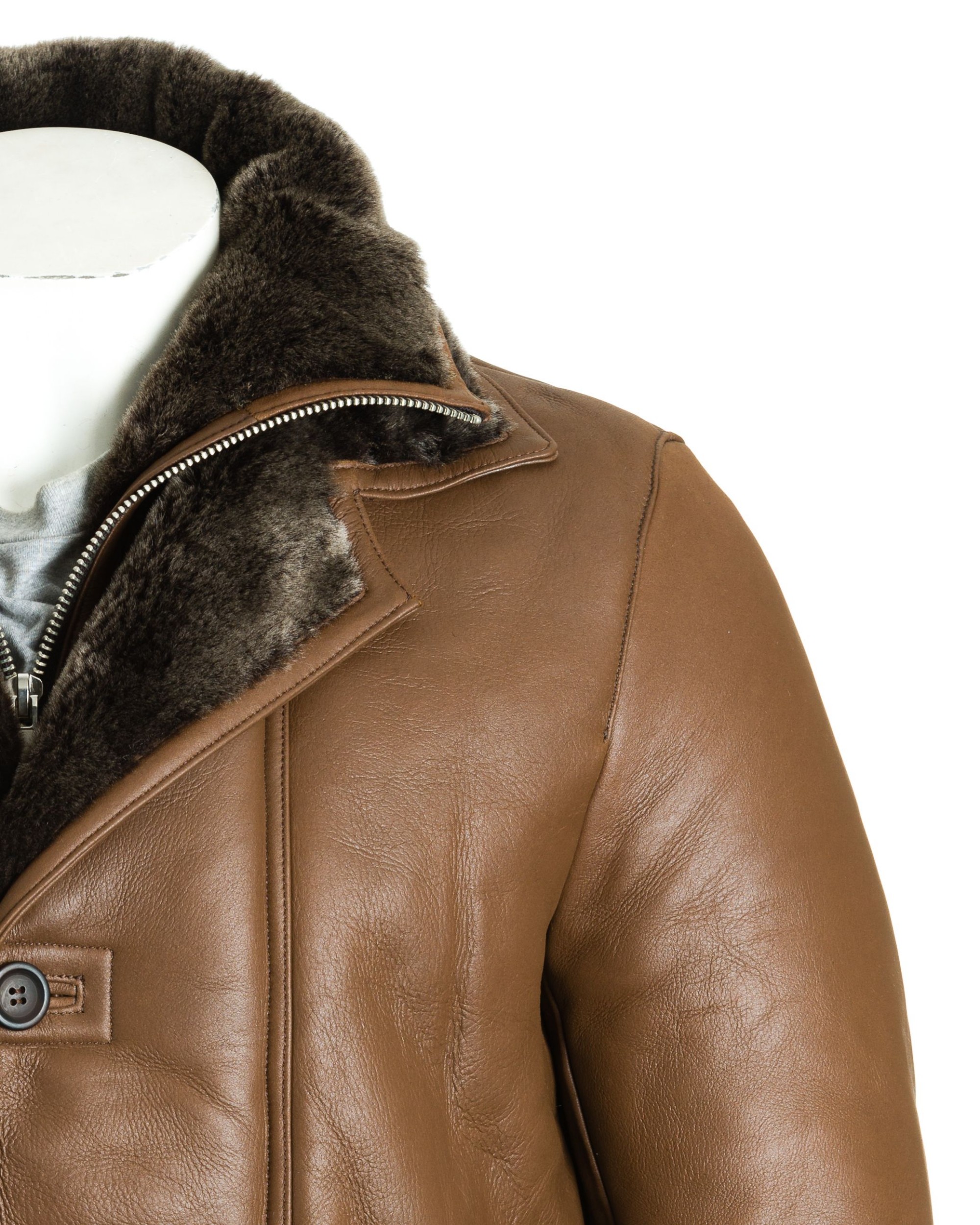 Men's Brown Sheepskin Shearling Coat | Saffiano Leather