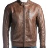 Men's Brown Slim Fit Racer Style Leather Jacket