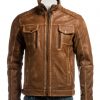 Men's Tan Vintage Biker Style Leather Jacket