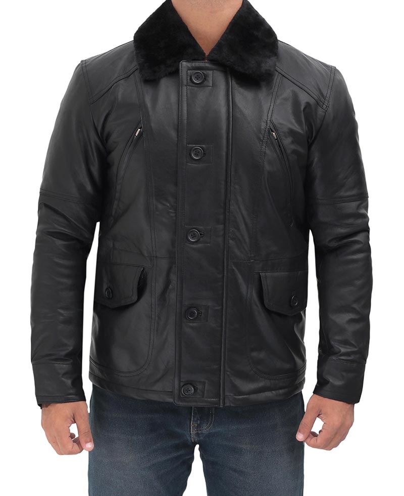 Boehmer Mens Black Shearling Leather Jacket | Best