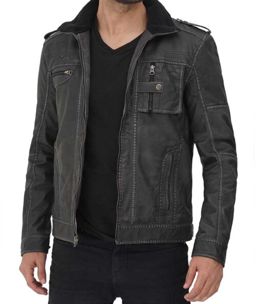 Men's Black Racer Style Leather Jacket | Saffiano Leather