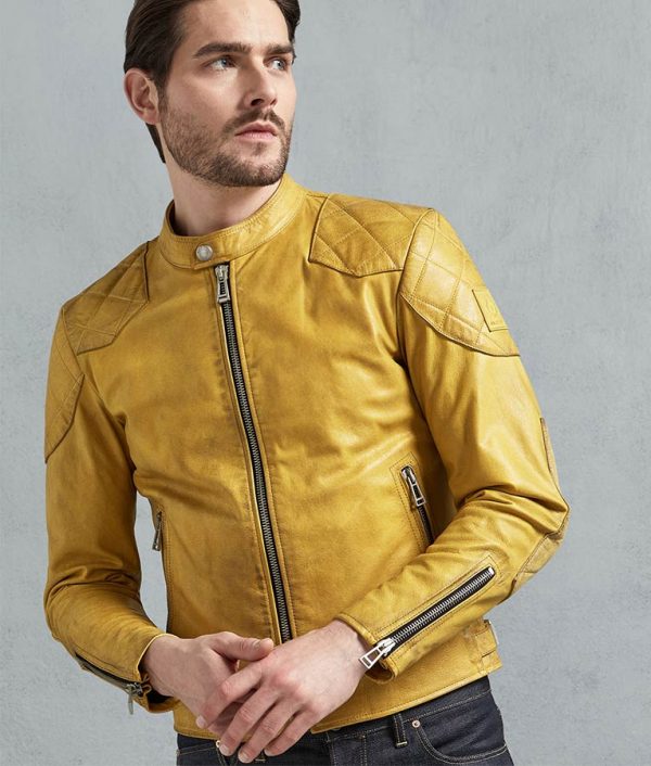 Yellow Leather Biker Jacket for Men’s | best suiting