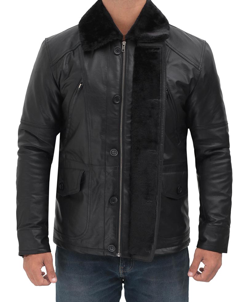Boehmer Mens Black Shearling Leather Jacket | Best