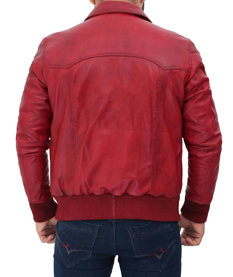 Steven Red Leather Bomber Jacket Mens | Best Suiting