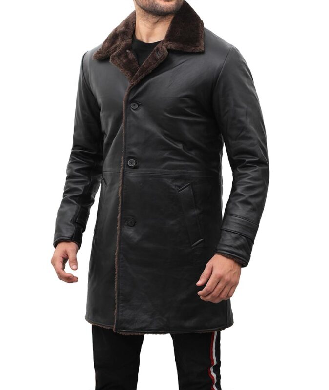Chandler Mens Shearling Lined 3 4 Length Leather Coat