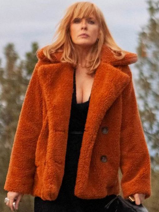 kelly-reilly-yellowstone-orange-fur-jacket